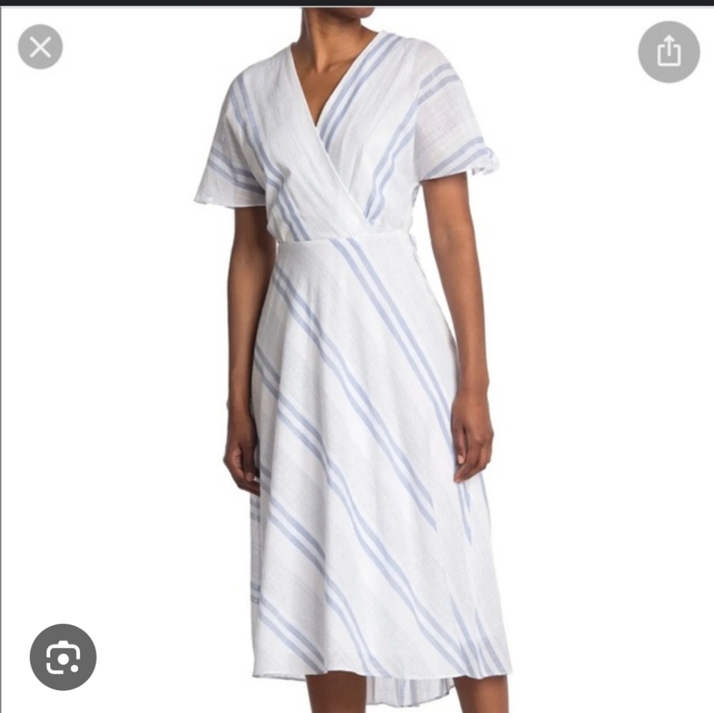 Sandra Darren Striped Cotton‎ Midi Dress Vneck 14W